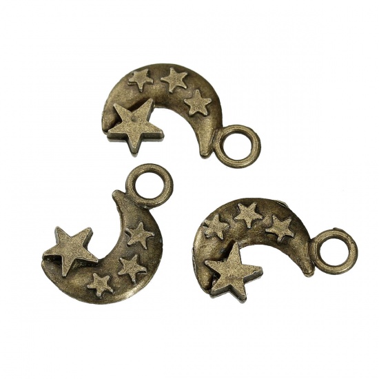 Charm -Moon & stars, bronze - 2