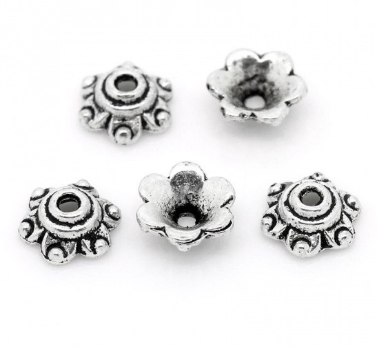Pärlhattar,  Silver 6mm Flower dots - 2