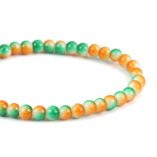 Glass Beads, 5mm, green/orange