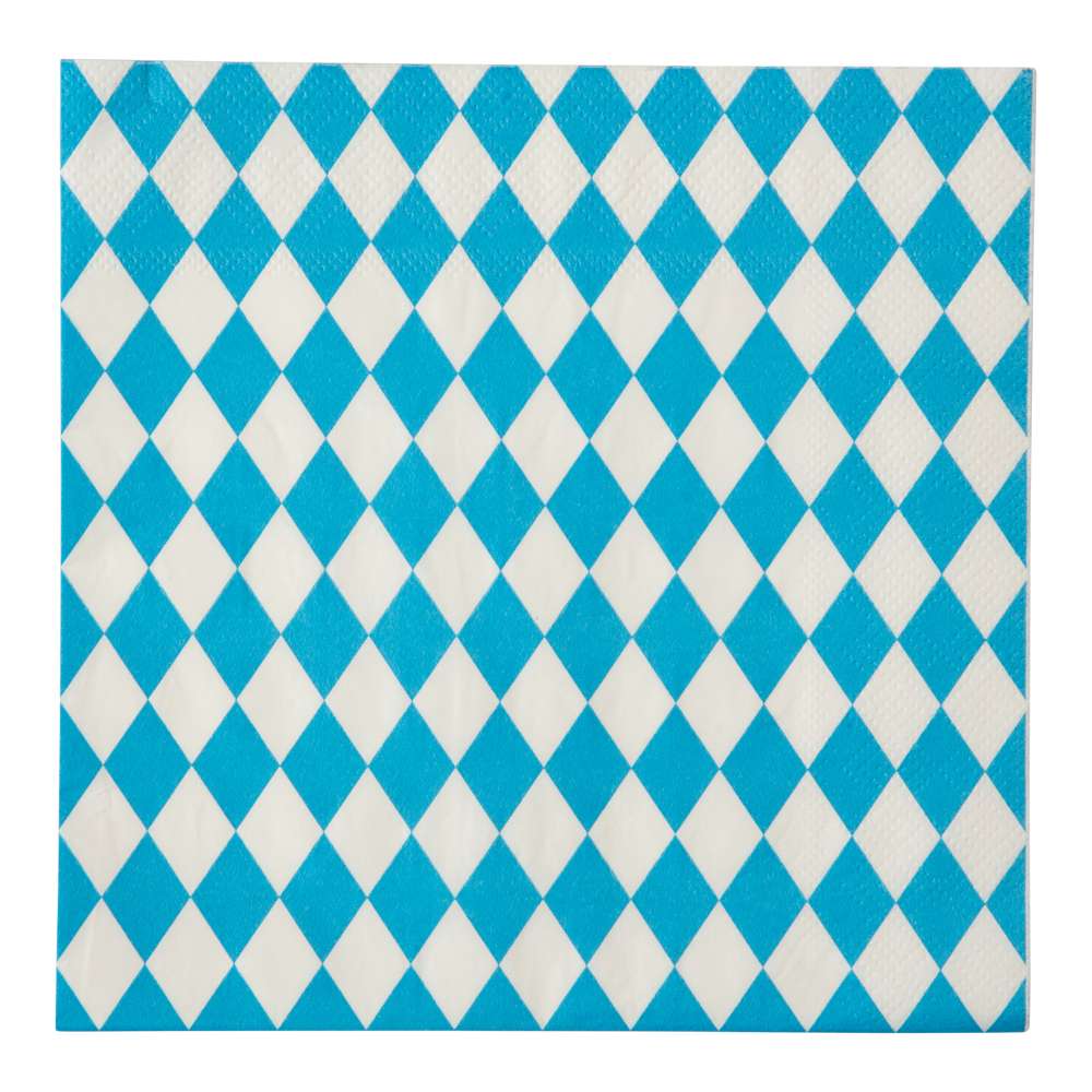 Oktoberfest servetter 33 x 33 cm i blåvitt bayerskt rutmönster, 16-pack.