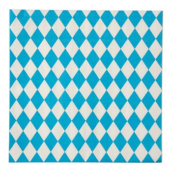 Oktoberfest servetter 33 x 33 cm i blåvitt bayerskt rutmönster, 16-pack.