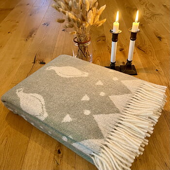 Wool plaid blanket - Skum & Skum - Dustygreen/White
