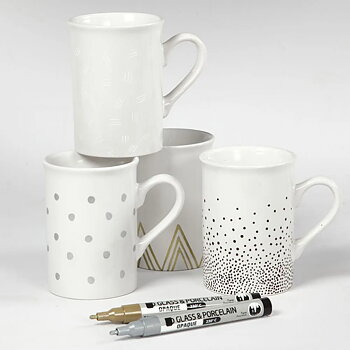 Glas- och porslinstusch Brun, Guld, Silver, Vit
