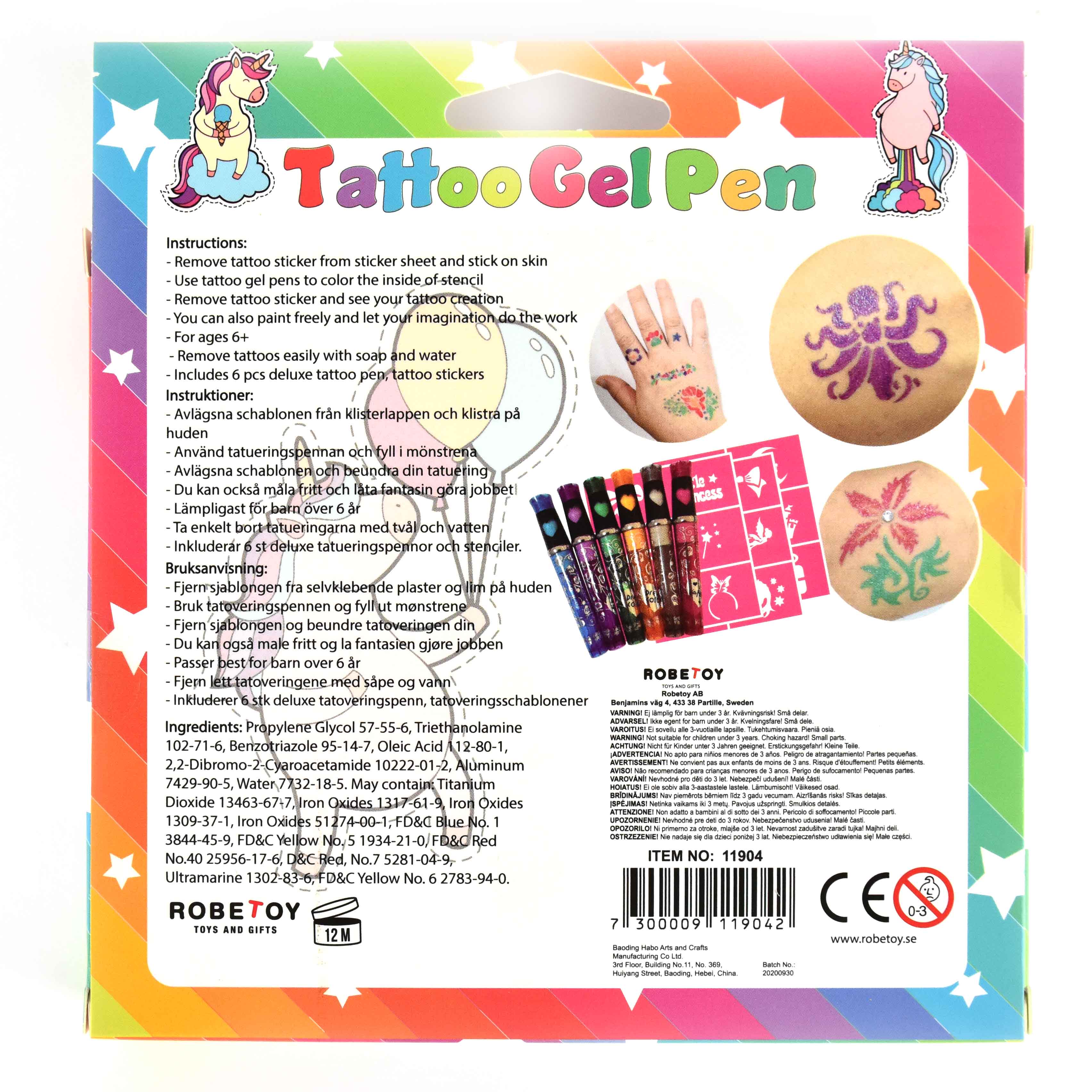 Tattoo Gelpennor, 6st - Robetoy - 2