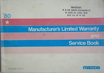 1980 Mazda Manufacturer's Limited Warranty and Service Book 2:a utg