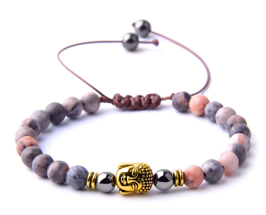 Rodonit Armband med  Guld Buddha