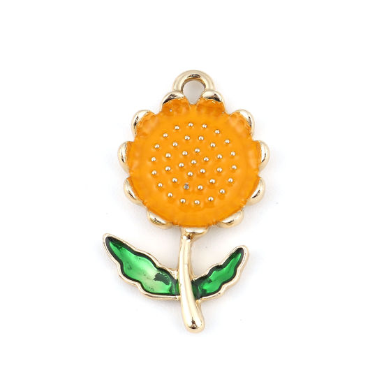 Charm -  Enamaled, flower yellow orange