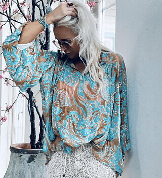 Sussie Blouse Turquoise Brown