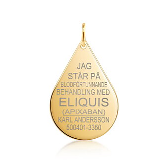 Eliquis-dråbe 29*20*0,5 mm 18k guld