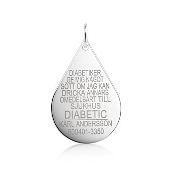 Diabetesdråbe 29*20*1 mm Ægte sølv