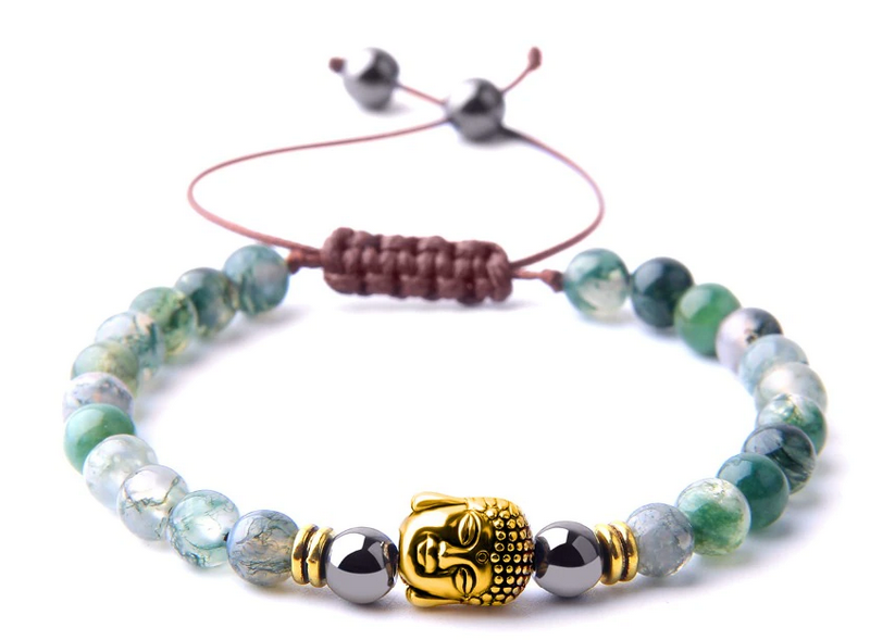 Mossagat  Armband med Guld Buddha