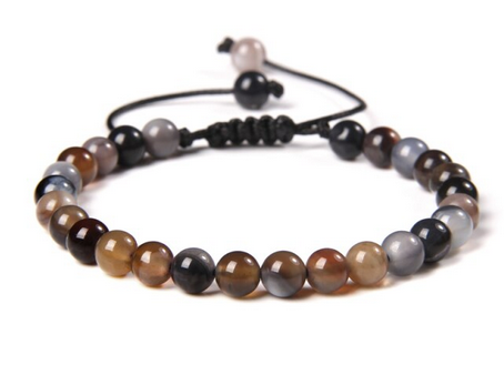 Brun bandagat (Coffee agate)  Armband, Justerbar  - 7mm Pärlor