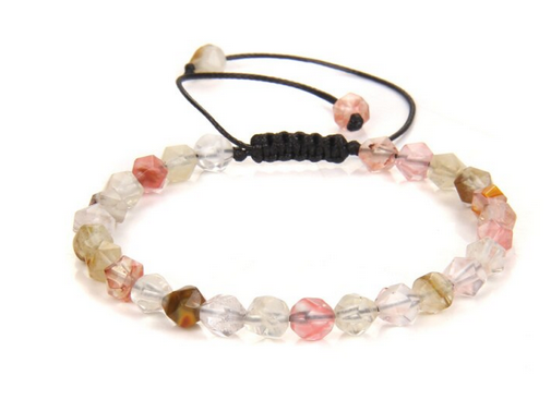 Fasettslipad Jordgubbskvart / Bergkristall  Armband  - 7mm Pärlor