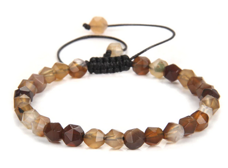 Fasettslipad Brun Bandagat  Armband  - 7mm Pärlor