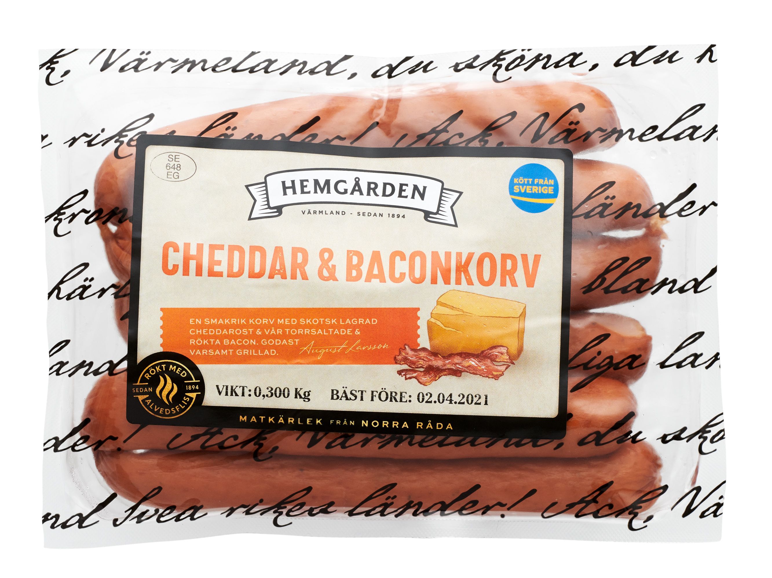 Hemgården Cheddar & Baconkorv  300 g x 12 pkt