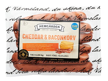 Hemgården Cheddar & Baconkorv  300 g x 12 pkt