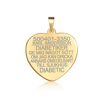 Diabetes hjerte 18k guld stor 26*26*0,5