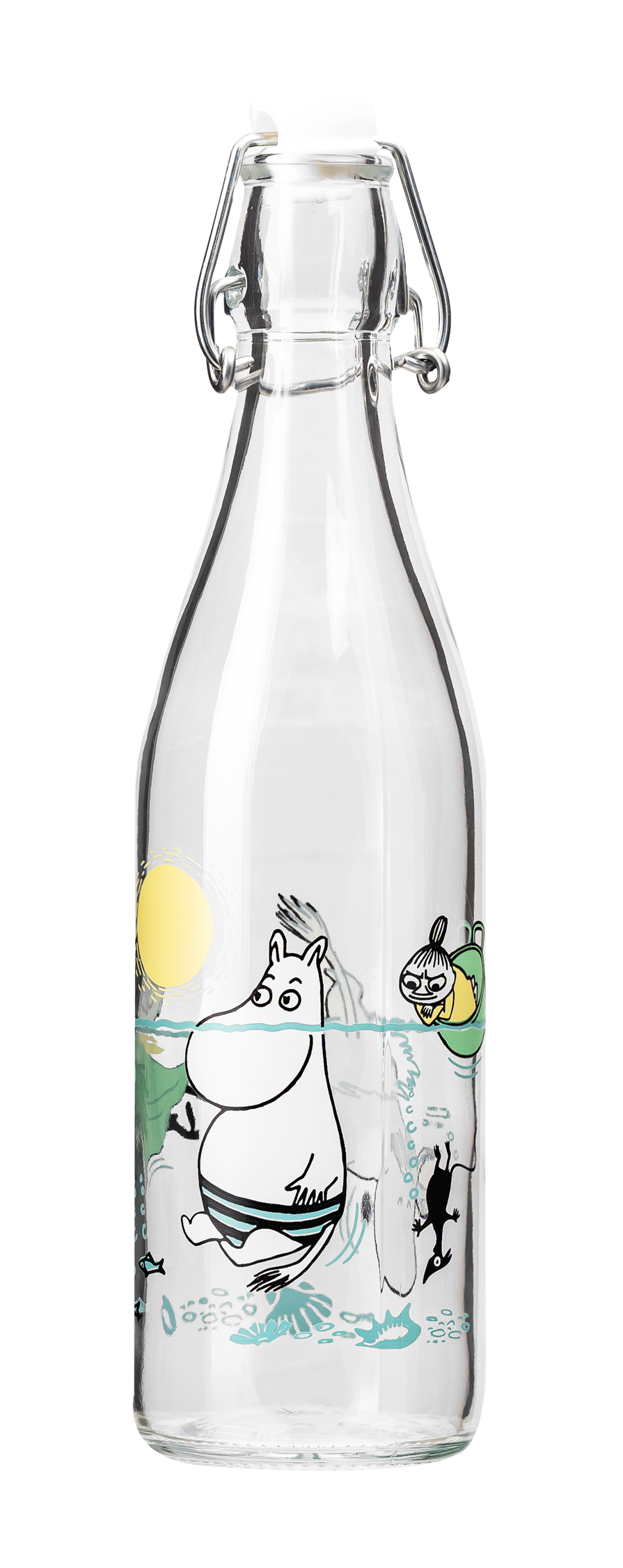 Mumin Glasflaska med patentkork 0,5 l - Fun in the water
