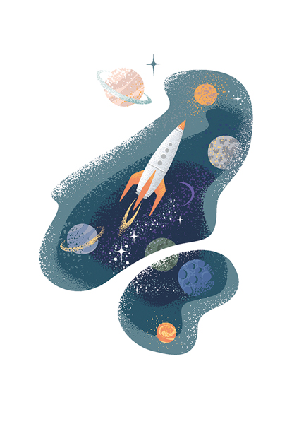 Rocket In Space, Greeting Card