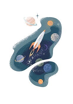 Rocket In Space, Greeting Card