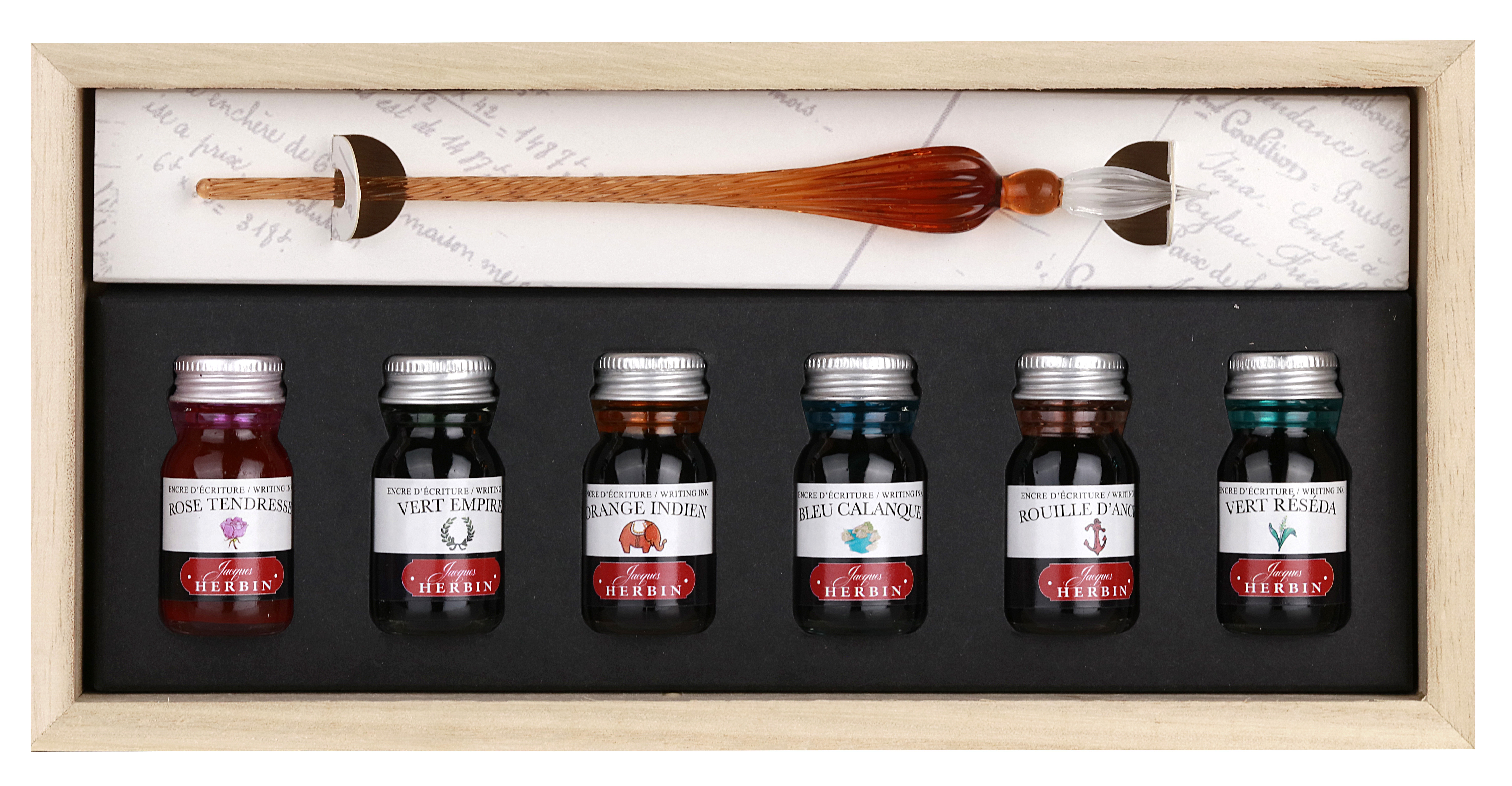 6 *10ml inks & amber Glaspenna set
