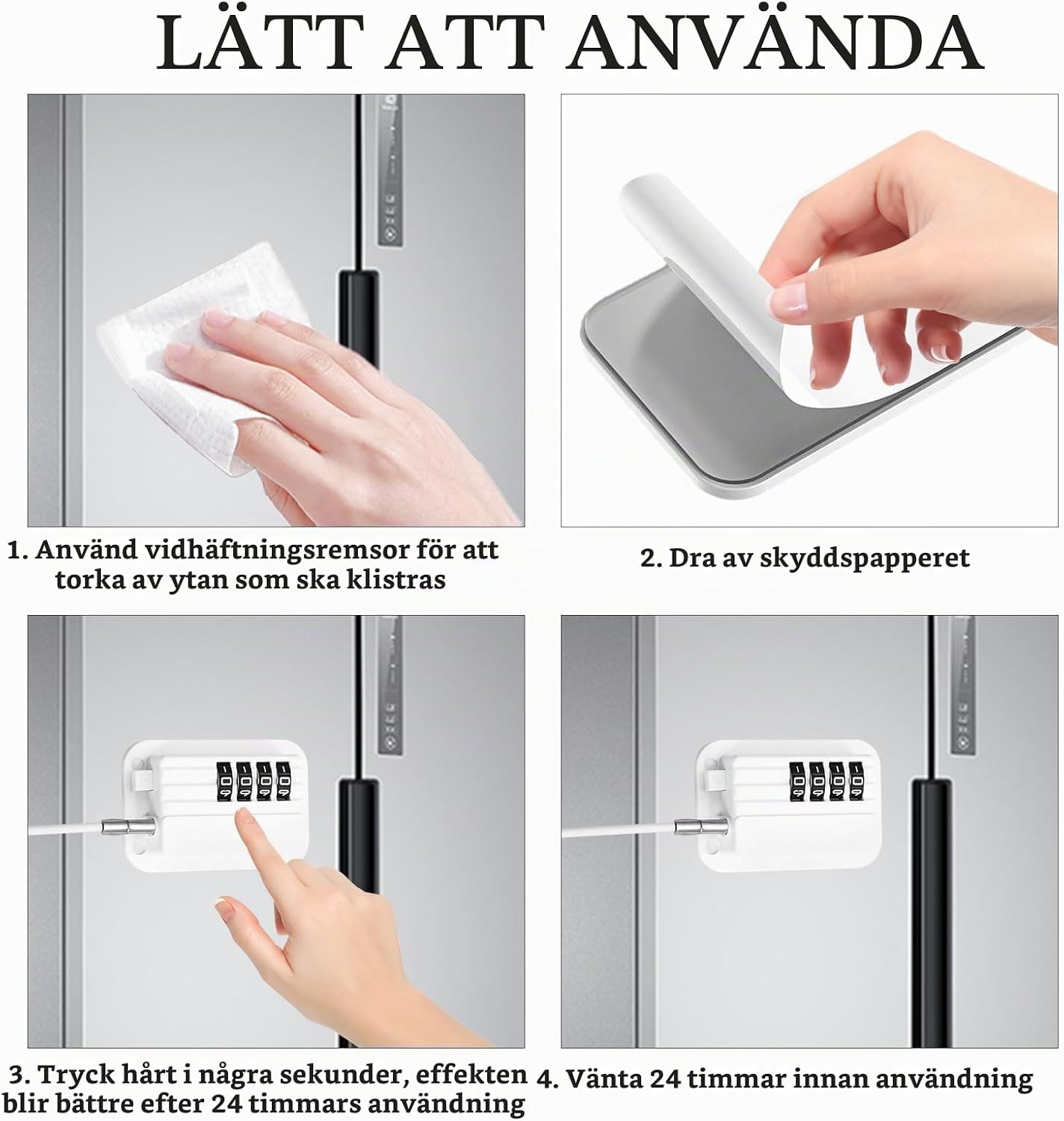 Självhäftande kombinationslås  för tex kylskåp, vitt. 1 st - 3