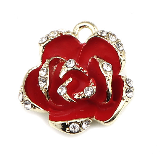 Charm -  Enamaled, rose w. rhinestones