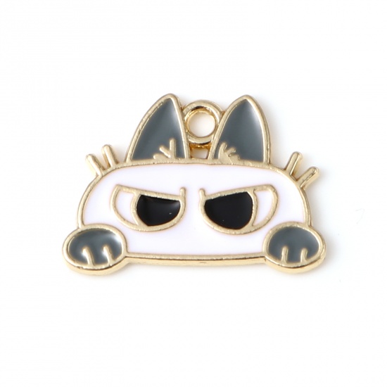 Charm  Enamel Cat , white / Grey
