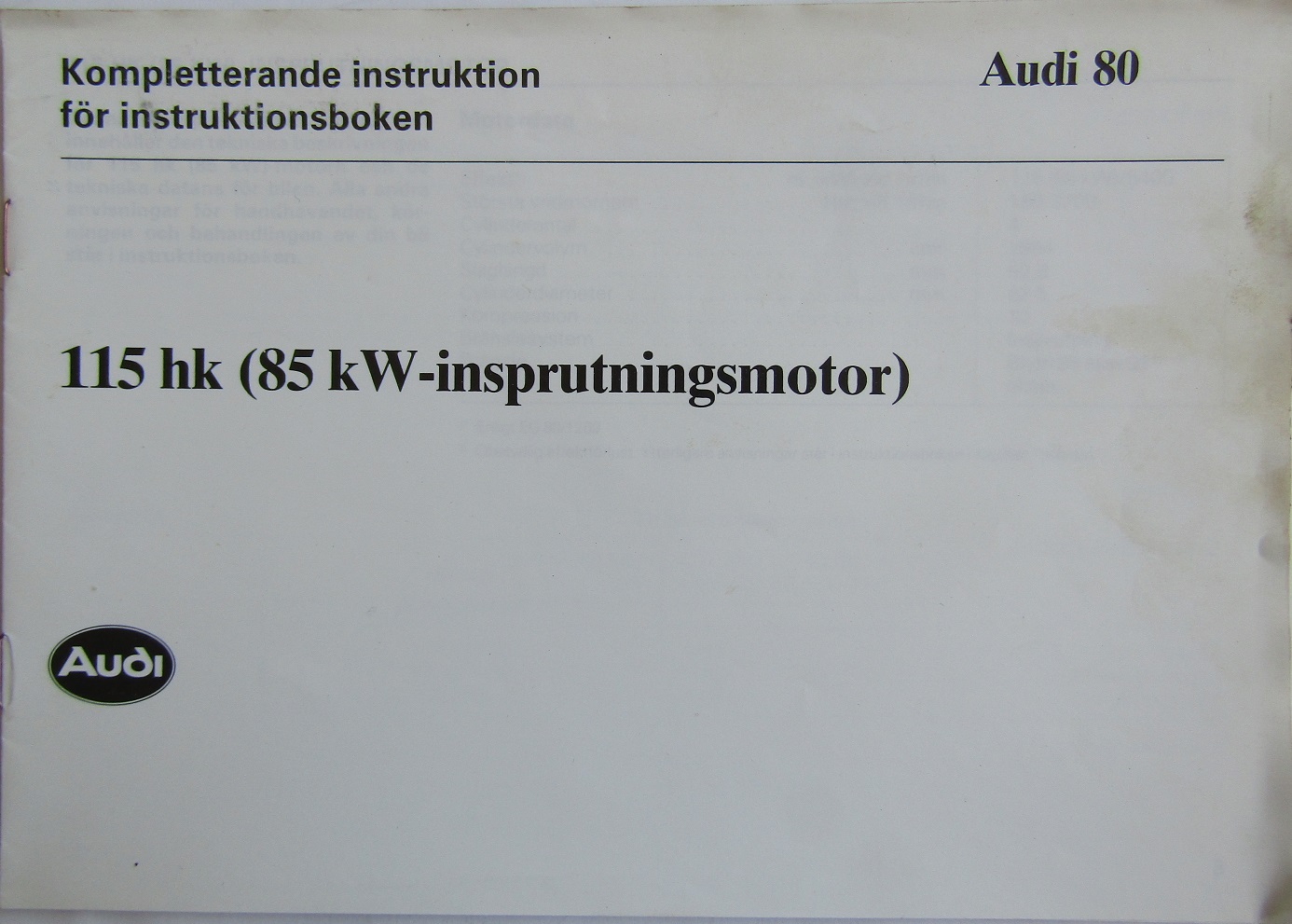 1991 Audi 80 Instruktionsbok tillägg 10/90