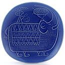 Stig Lindberg (Piazza 1960) Blue Dish with Elephant Relief Decor 27 cm