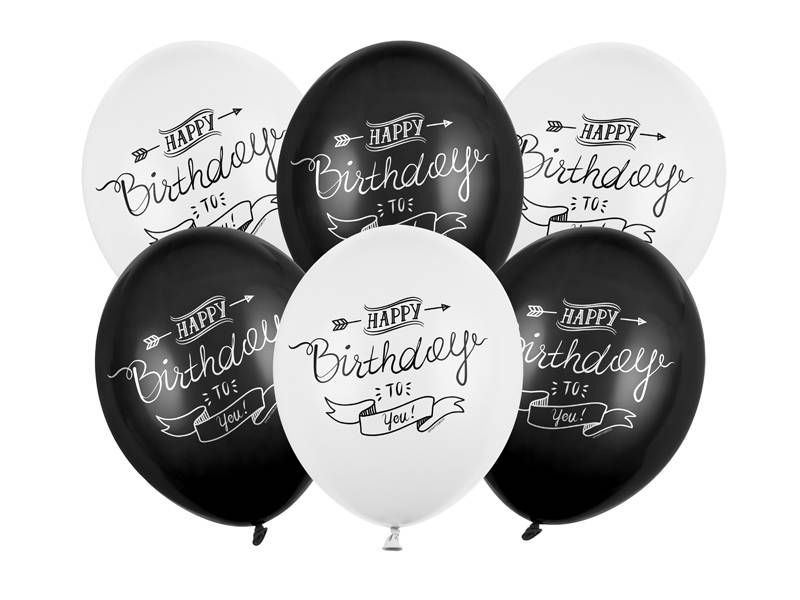 Ballonger | 6-pack | Happy Birthday to you | Svart och vit