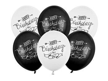 Ballonger | 6-pack | Happy Birthday to you | Svart och vit