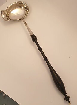 Soup ladle electroplate blackened wood