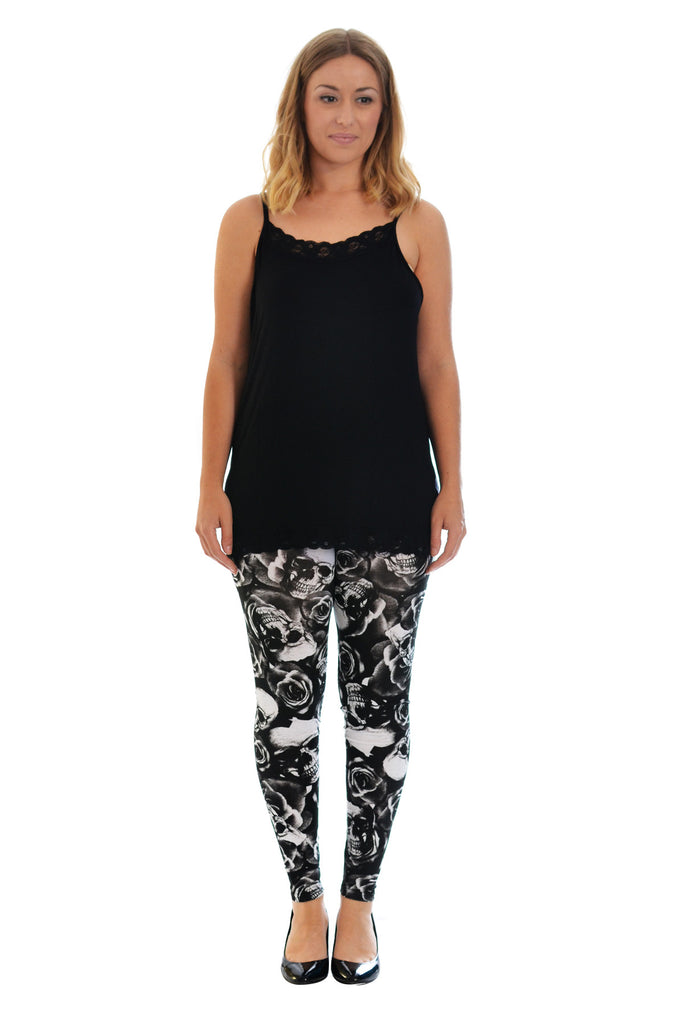 Leggings med resårmidja, döskalle&rosor  - 2