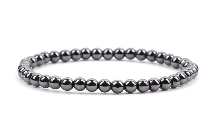 Elastisk Hematit Armband med 4mm runda pärlor