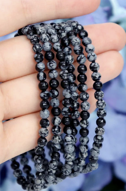 Snöflinge Obsidian Armband - 4mm Pärlor - 2