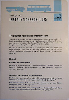 1961 Volvo L 375 Starke Instruktionsbok tillägg 12.60