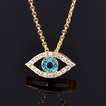 Halsband "Blue Evil Eye" med Cubic Zirconia och i  18K Guldplätering