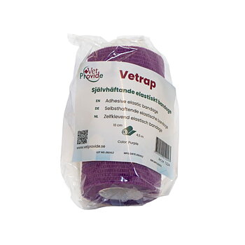 Lila Vetrap elastische Bandage 10cm x 4,5m in Verpackung von VetProvide.
