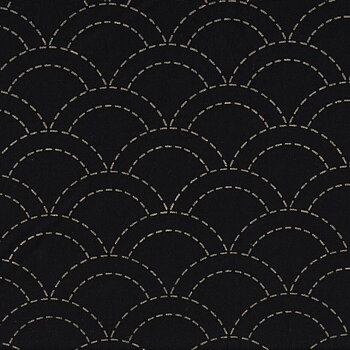Sashiko Fabric - Preprinted  by meter - Seigaiha - Navy Black