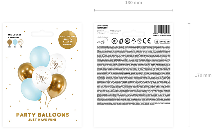 Balloon ''One'' gold and light blue 6 pcs - 2
