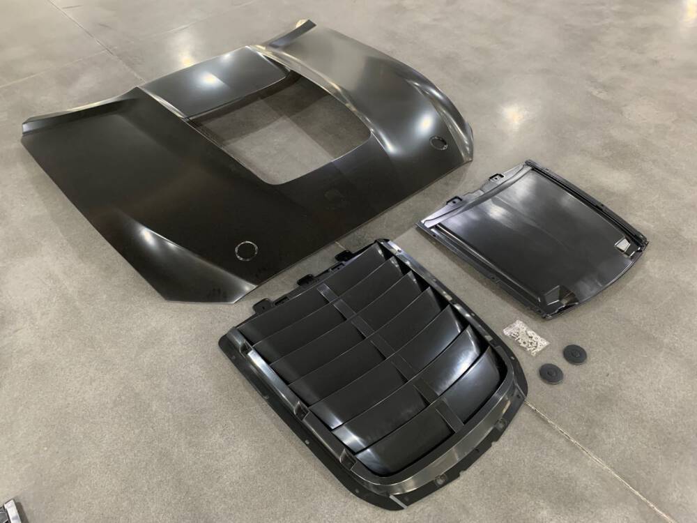 GT500 Style 1:1 Aluminium Huv - Olackad  (MUSTANG 15-17 V6, GT, Ecoboost) - 10