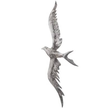 Fågel, väggdekoration, plåt, silver/