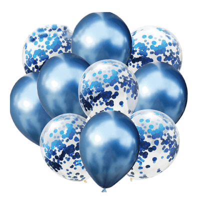 Ballongbukett Blå chrome & konfetti 