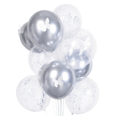 Ballongbukett Silver fjärilar 10-pack 