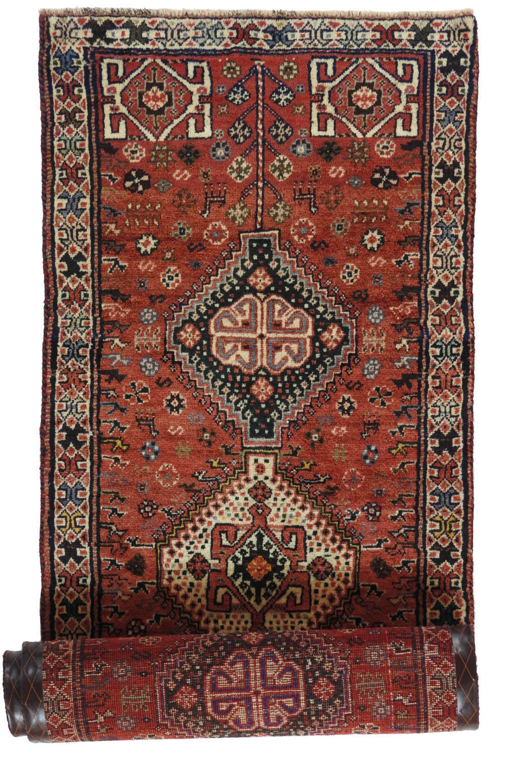 Persisk Shiraz Matta 80x212- Handknuten - Roströd/Blå/Vit- (Persisk, Iran, Ull)
