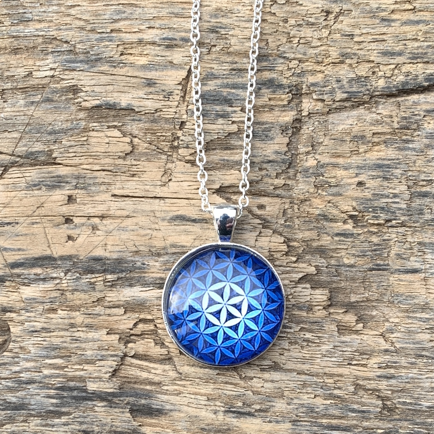 Hänge - Kedja - Flower of Life - Blå
