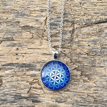 Hänge - Kedja - Flower of Life - Blå