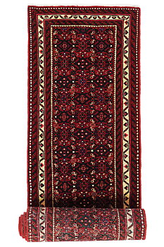 Handknuten Hosseinabad Matta 69x393- Orientalisk Matta- Röd/Blå/Rosa/Vit- (Persisk Matta, Iran, Ull)