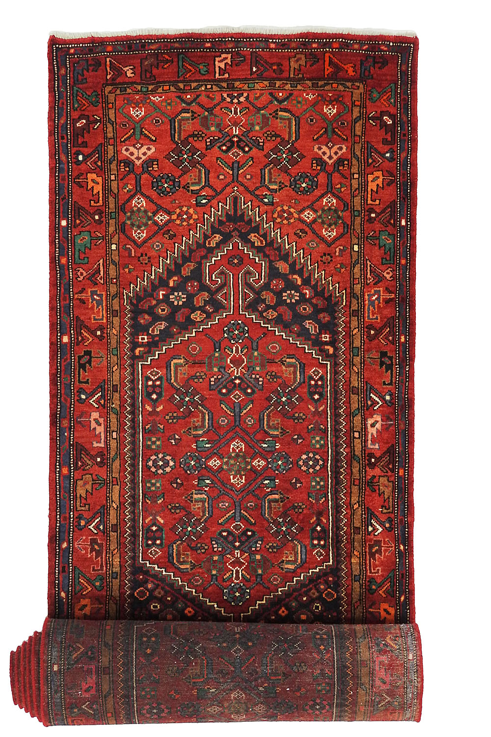  Handknuten Kamseh Matta 113x414- Orientalisk Matta- Röd/Blå/Grön/- (Persisk Matta, Iran, Ull)